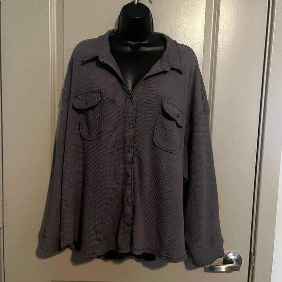 Women's Grey Button Down Sweater Top Large - Picture 4 of 9